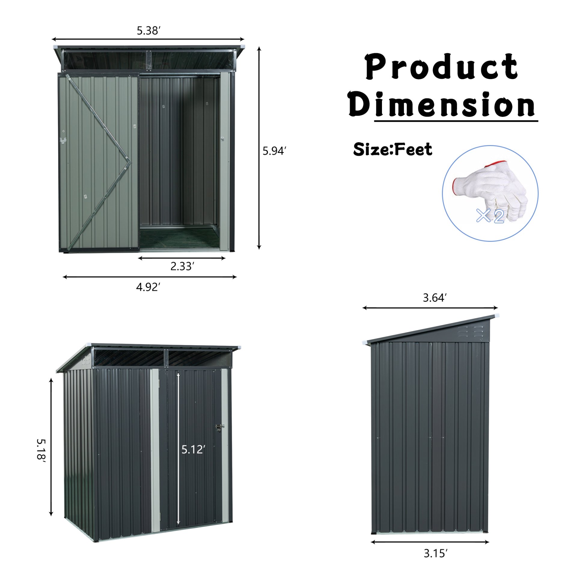 Tc53G Outdoor Metal Storage Shed Transparent Plate - Gray - Image 9