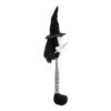 Sitting Gnome With Broomstick & Long Legs, For Halloween Decor - Black White - Image 5