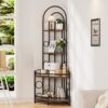 4 Tier Corner Bookshelf, Modern Style, Plant Stand With Metal Frame - Antique Brown / Black - Image 2