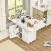 Versatile Marble Folding Dining Table With Storage Rack And Cabinet, 6 Wheels - White - Image 11