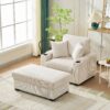 Oversized Chaise Lounge Chair With Ottoman And Storage, Comfy Corduroy Recliner - Beige - Image 5