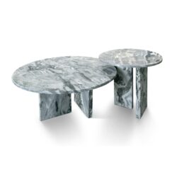 Luxury Natural Marble Coffee Table Set With Metal Base For Living Room - Blue / Gray
