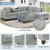 Modern Sectional Sofa With Storage Ottoman, L - Shape Couch With 2 Pillows And Cup Holders - Gray - Image 8