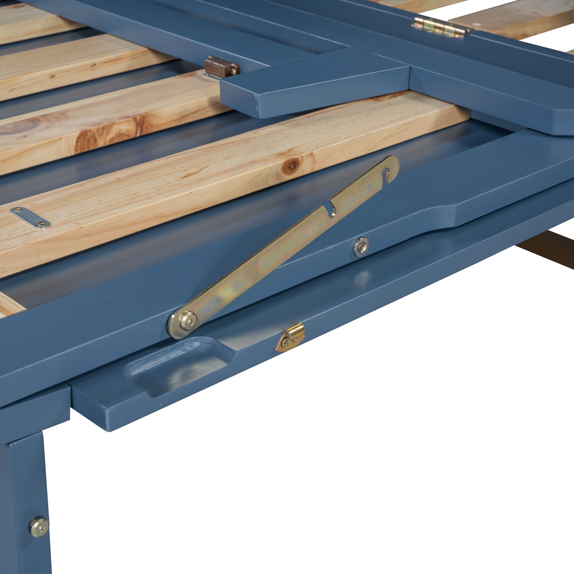 Queen Size Murphy Bed With Iron Legs, Modern Design - Blue - Image 19