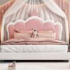 Full Size Upholstered Princess Bed With Crown Headboard, Full Size Platform Bed With Headboard And Footboard - White / Pink - Image 11