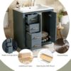Bathroom Vanity With Ceramic Sink Combo, Frame Bathroom Storage Cabinet, Freestanding Vanity Set With 3 Drawers & Soft Closing Doors - Blue - Image 6
