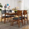 Dining Chairs (Set of 4), Wooden Dining Chair Armless, Mid Century Modern Upholstered Seat Cushion Dining Room Chair For Home Kitchen Dining Room Restaurant - Brown / Gray - Image 2