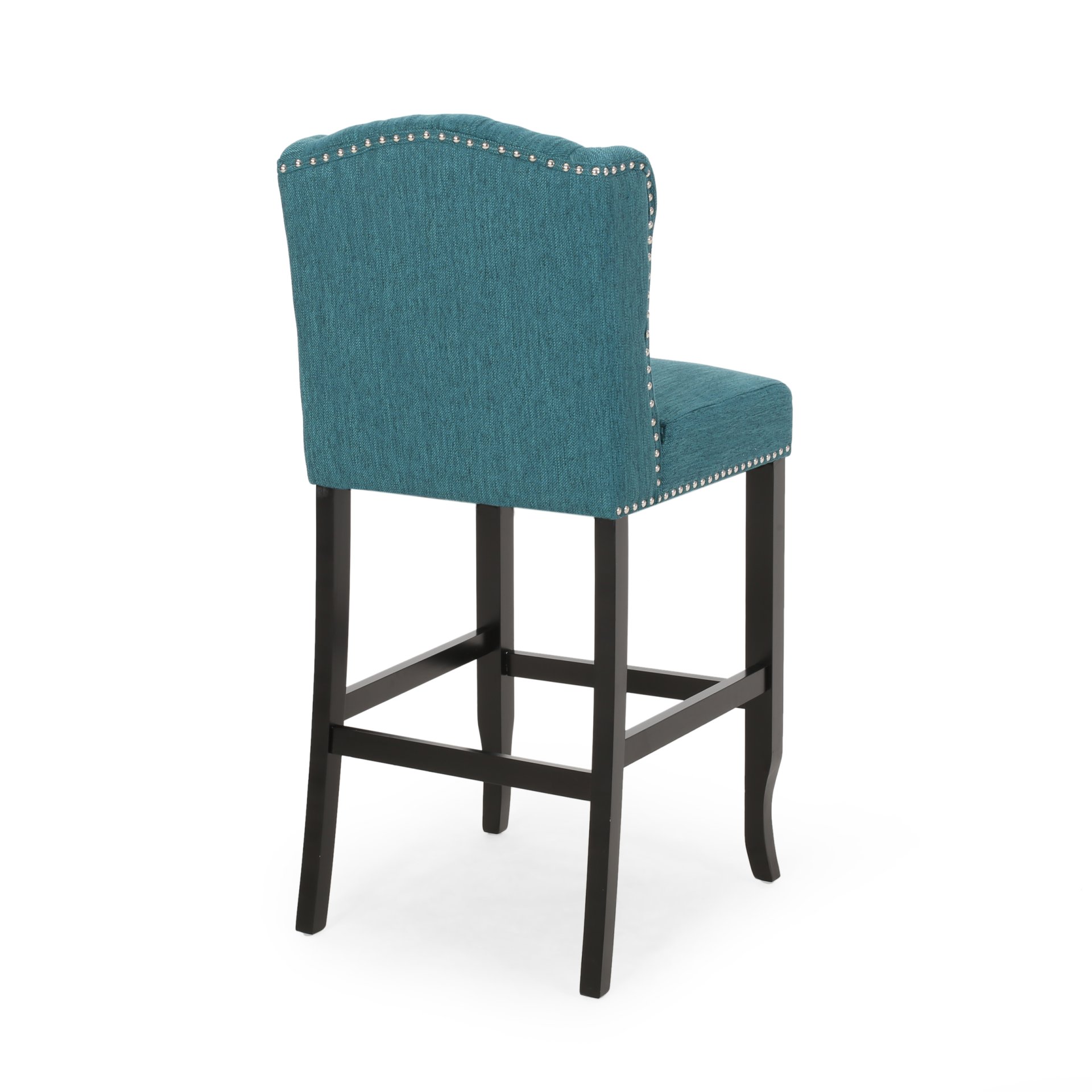 Vienna - Contemporary Fabric Tufted Wingback Counter Stools, (Set of 2) - Teal / Dark Brown - Image 7