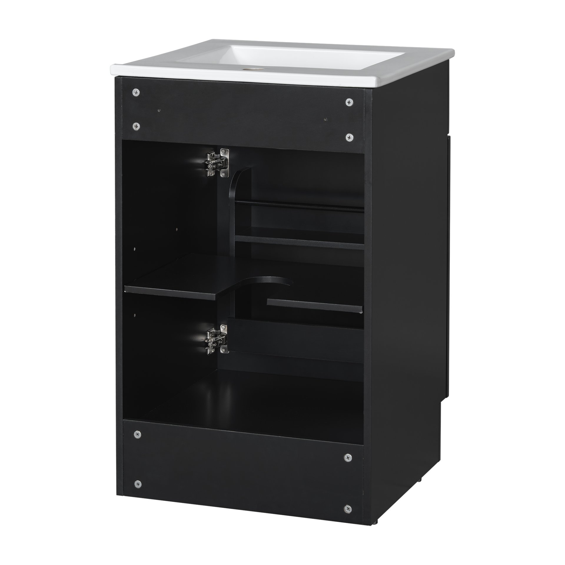 20" Bathroom Vanity With Sink, Freestanding Cabinet With Door Shelf And Adjustable Shelf, And Ceramic Construction - Black - Image 18