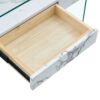 Modern 2 Tier Coffee Table With Clear Tempered Glass And Marble Texture Multifunctional Storage Design - Transparent / White - Image 10