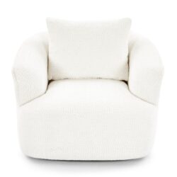 360° Swivel Barrel Sofa Chair With Throw Pillow, Chenille Upholstered Accent Chair - Beige