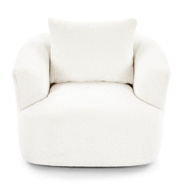 360° Swivel Barrel Sofa Chair With Throw Pillow, Chenille Upholstered Accent Chair - Beige