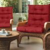 2 Piece High Back Patio Chair Cushion Set, Tufted Adirondack And Rocking Chair Cushions For Garden - Red - Image 4