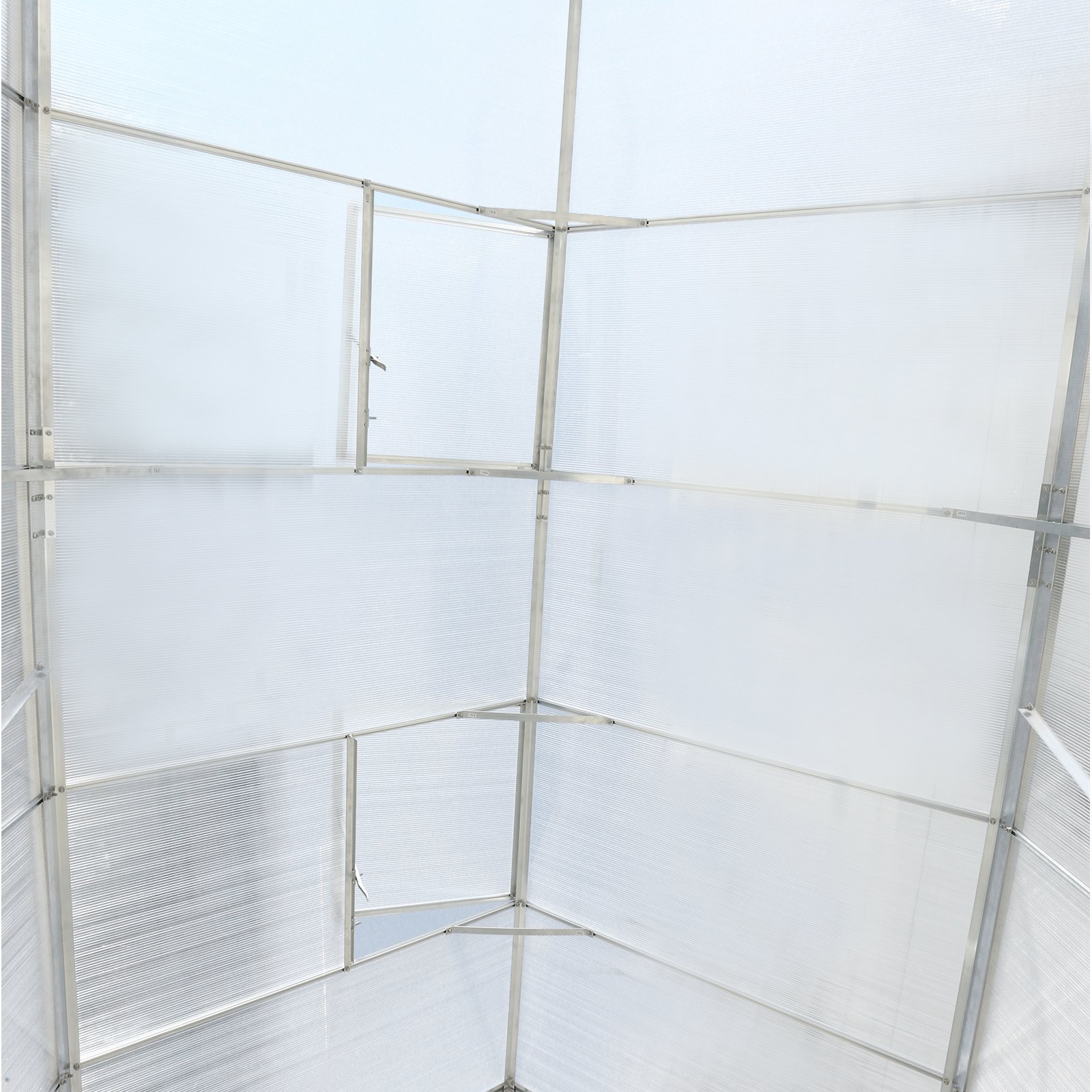 6.3'x10.2'x7' Polycarbonate Greenhouse, Heavy Duty Outdoor Aluminum Walk-In Green House Kit With Rain Gutter, Vent And Door For Backyard Garden - Aluminium - Image 17
