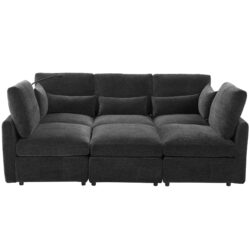 Modern Modular Sofa U Shaped Sofa Bed With Movable Ottoman, USB Ports, Phone Holder Chenille - Black