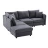 Modern Sectional Sofa With Vertical Stripes, 2 Pillows, 5 Seat Couch With Convertible Ottoman, Various Combinations, L-Shape Indoor Furniture - Dark Gray - Image 4