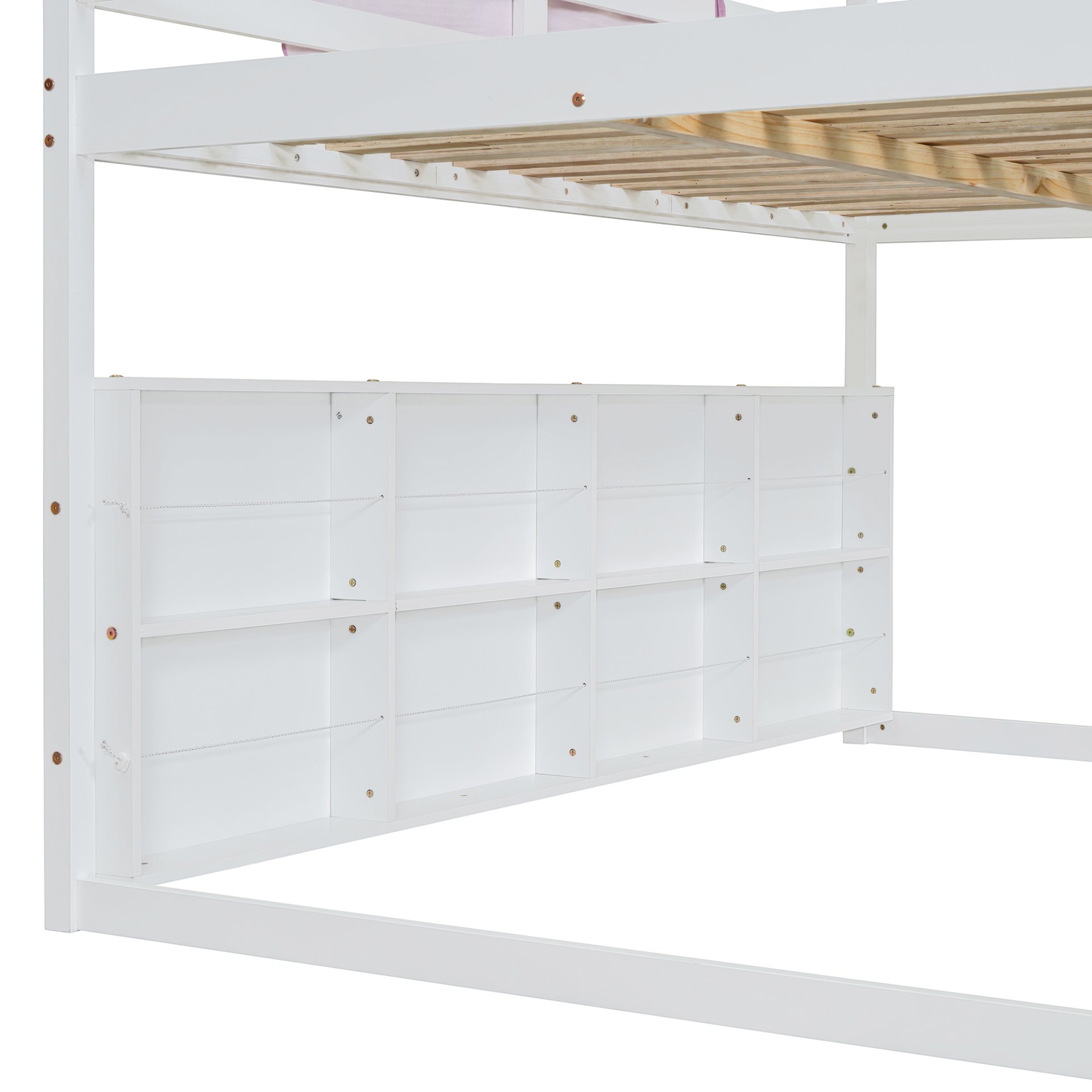 Full Size Loft Bed With House Shaped Frame And Tent - White / Pink - Image 20