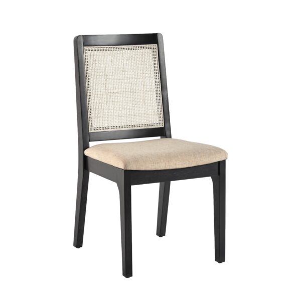 Modern Solid Wood Dining Chair With Rattan Inset Back (Set of 2) - Black