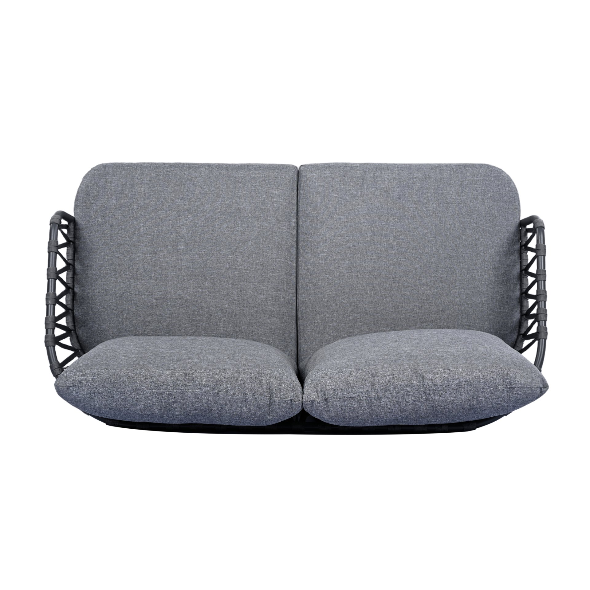 4 Piece Outdoor Patio Furniture Set, Metal Chairs With Woven Rope U Shaped Backrest, Outdoor Conversation Set With Thick Cushions And Coffee Table For Garden, Poolside, Balcony - Black / Gray - Image 18