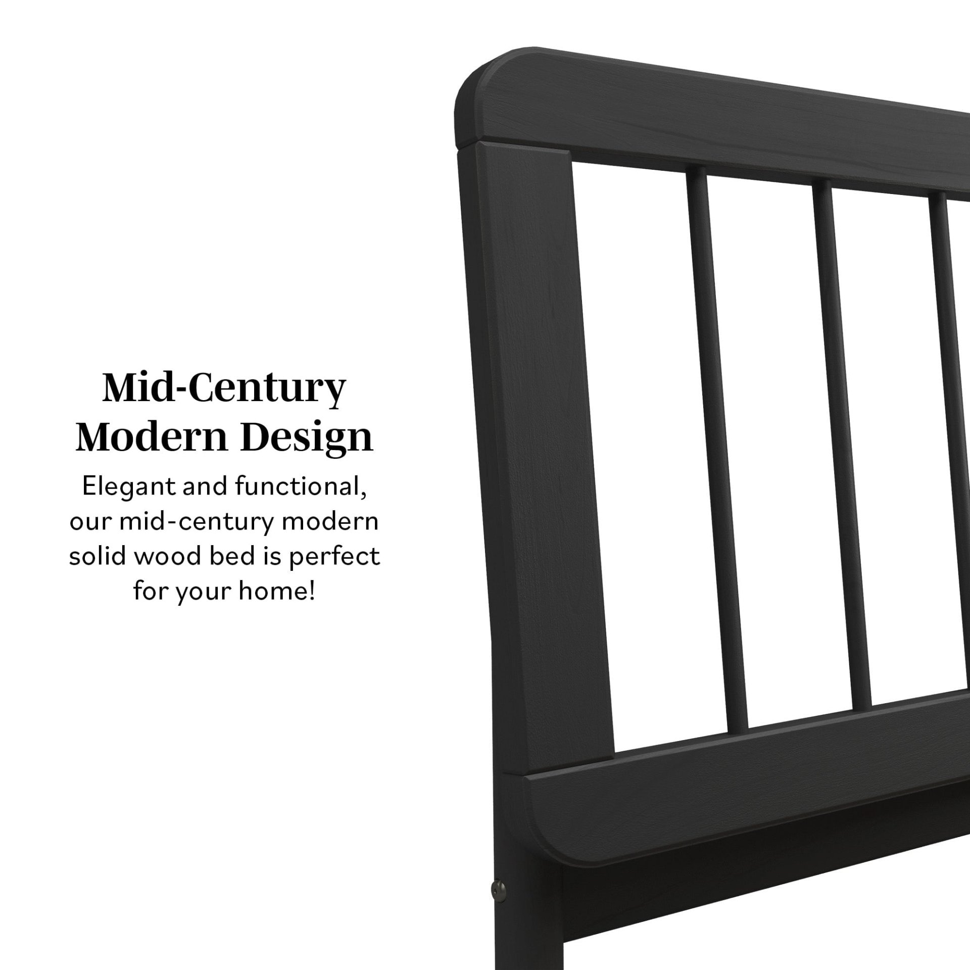 Mid-Century Modern Solid Wood King Spindle Bed - Black - Image 4