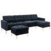 Elegant Velvet L - Shape Convertible Sectional Sofa With Movable Ottoman - Black - Image 15