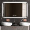 Modern Aluminum Frame Wall Mirror With Rounded Corners, Temperature Display, Tri Color Light, Defogging - Black - Image 2
