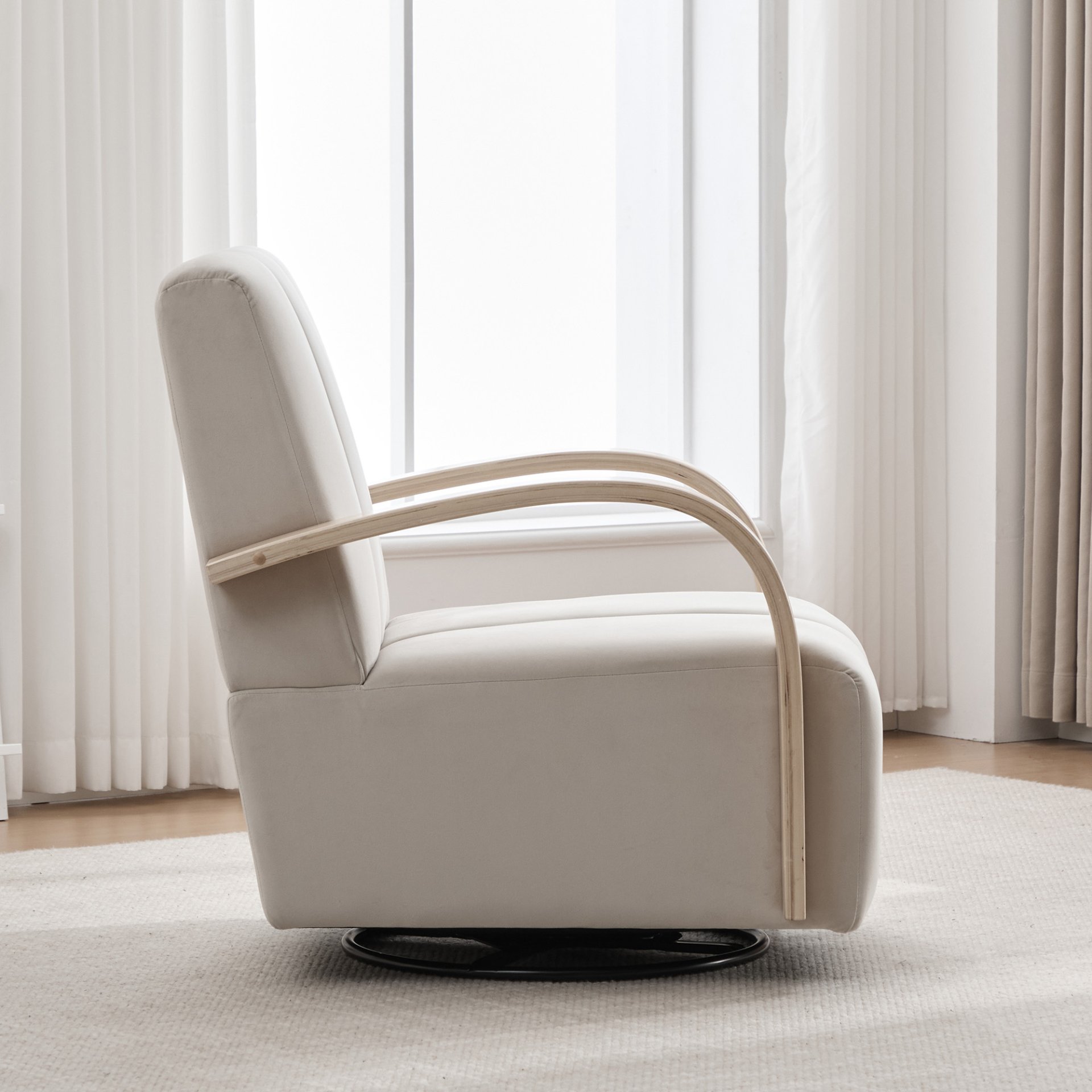 360° Swivel Accent Chair With Armrests, Comfy Lounge Chair - Beige - Image 7