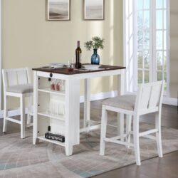 Graham - 3 Piece Small Space Counter Height Dining Table With Shelves And 2 Chairs (Set of 3) - White Finish