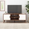 TV Stand With Shelves And Splayed Legs - White / Walnut - Image 2