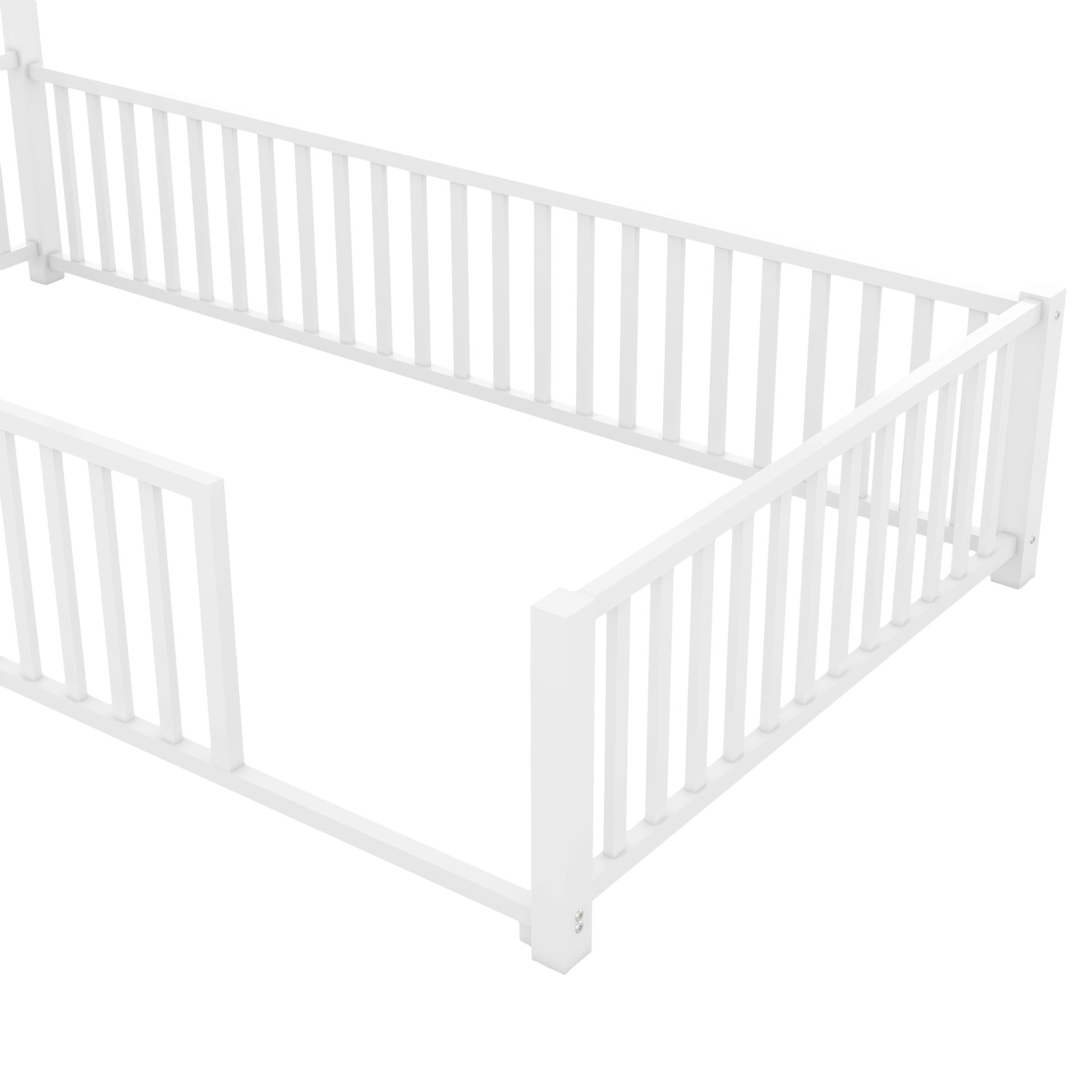 Twin Size Metal House Platform Bed With Guardrail And Chimney - White - Image 10