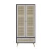 Tall Armoire Wardrobe Closet With 2 Rattan Doors & 1 Drawer, Boho Clothes Storage Cabinet With Hanging Rod For Bedroom - Natural / Black - Image 7