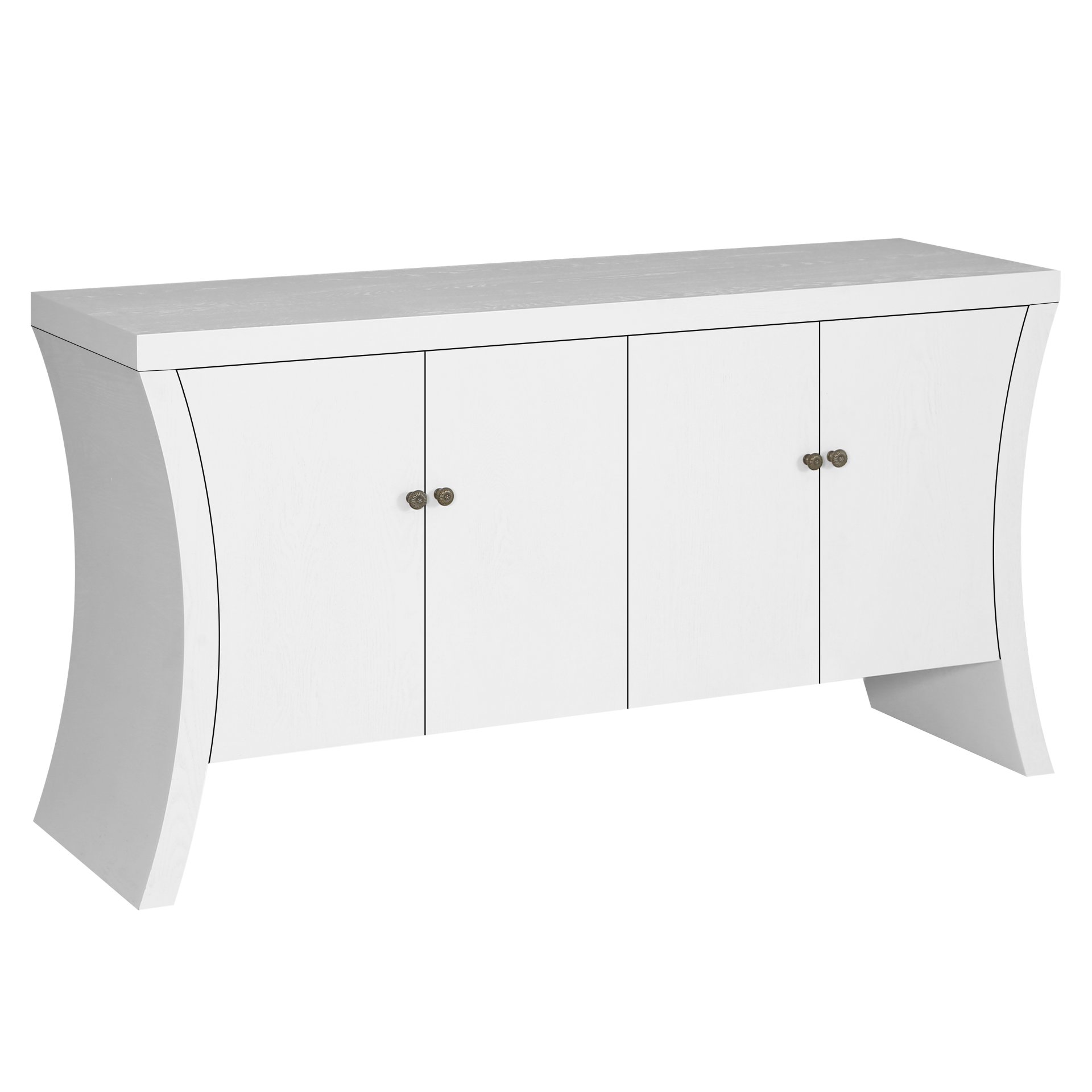 Refined Industrial 4 Door Credenza With Wooden Arc Legs & Bronze Clasps, Advanced Storage Design - White - Image 8