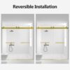 Frameless Double Sliding Soft Close Shower Door - Brushed Gold - Image 9