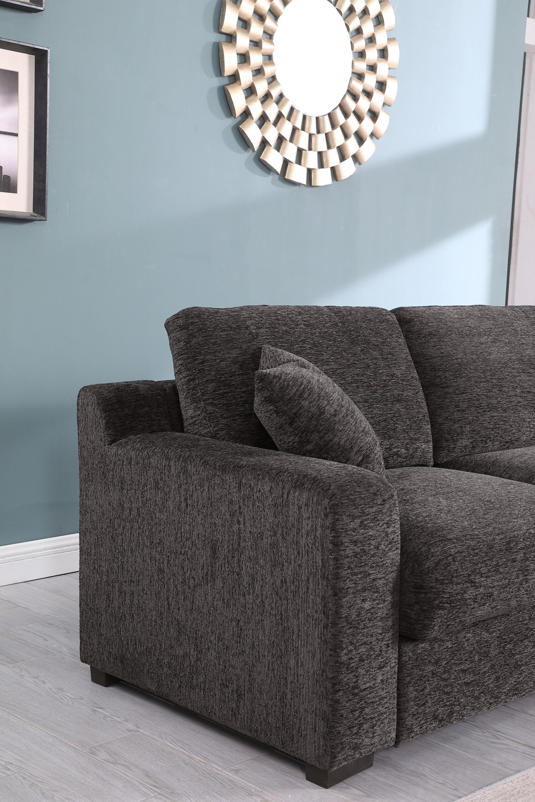 Celine - Chenille Fabric Corner Sectional Sofa With Right Facing Chaise, Cupholders, And Charging Ports - Gray - Image 13