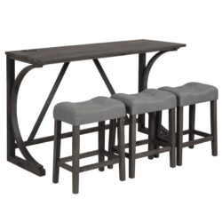 4 Piece Bar Table Set With Power Outlet, Dining Bar Table And Chairs Set, Bar Table Set With 3 Padded Stools For Living Room, Dining Room, Game Room - Dark Gray