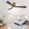 Flush Mount Ceiling Fan With 3 Solid Wood Blades Remote Control Reversible DC Motor For Living Room - Gold - Image 6