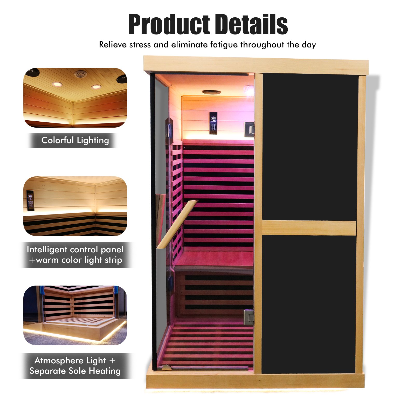 Double Person V Shaped Far Infrared Sauna Room - Natural - Image 7