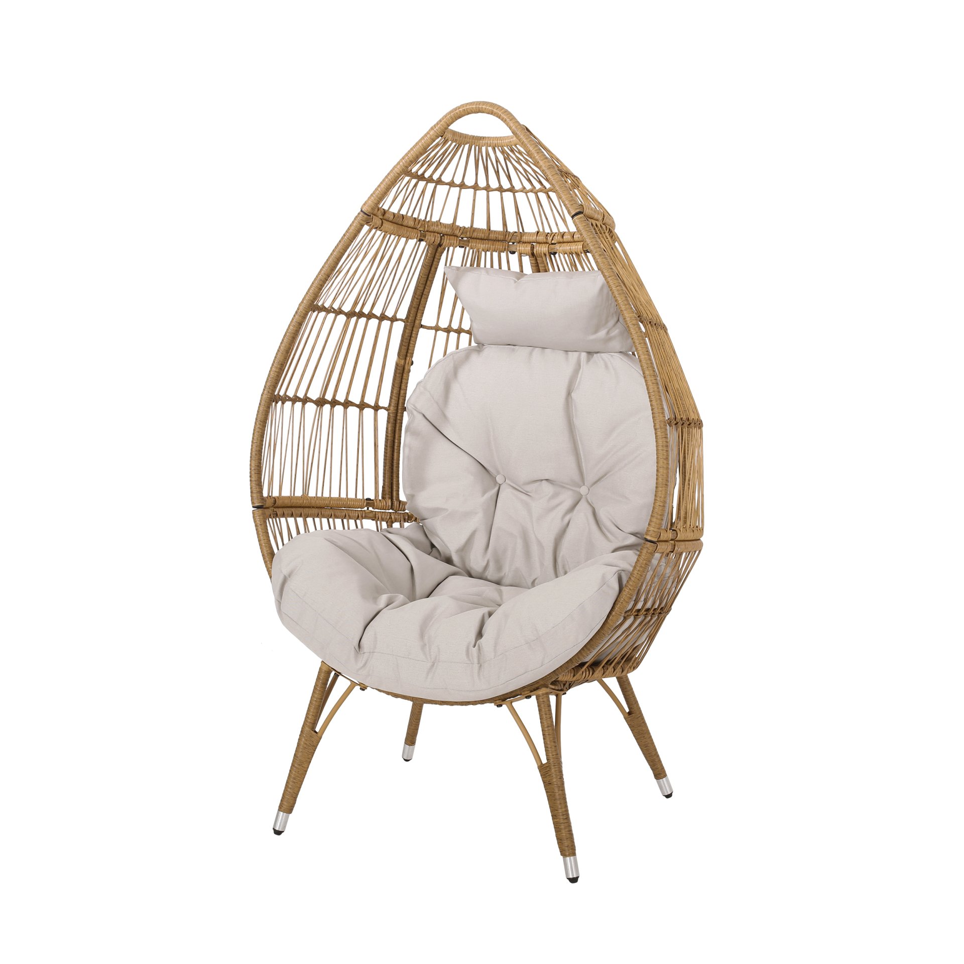Basket Chair With Teardrop Shape And Water Resistant Cushion - Natural - Image 6
