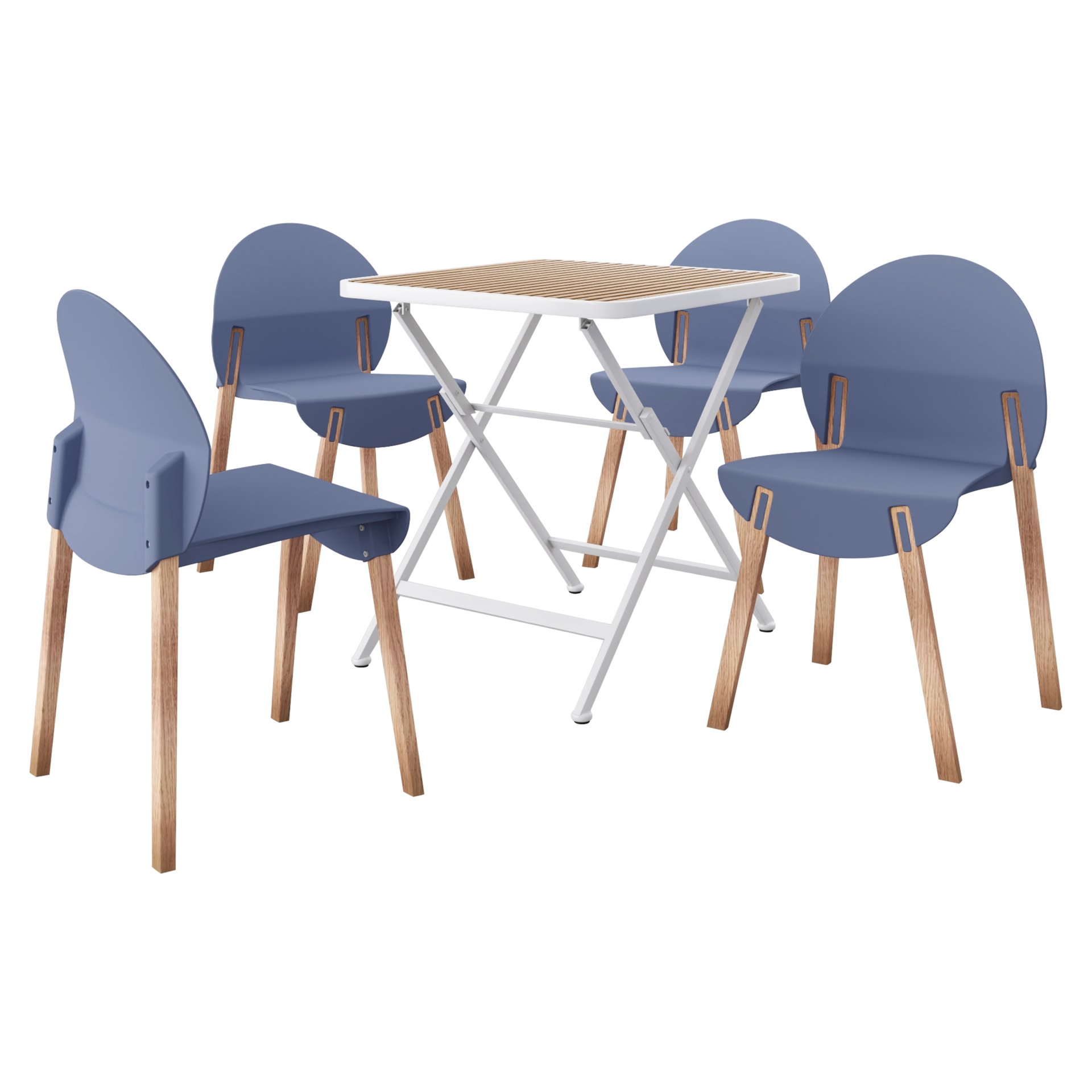 4 Piece Set Of Single Chairs With A Folding Square Table - Grey Blue / Khaki / White - Image 4