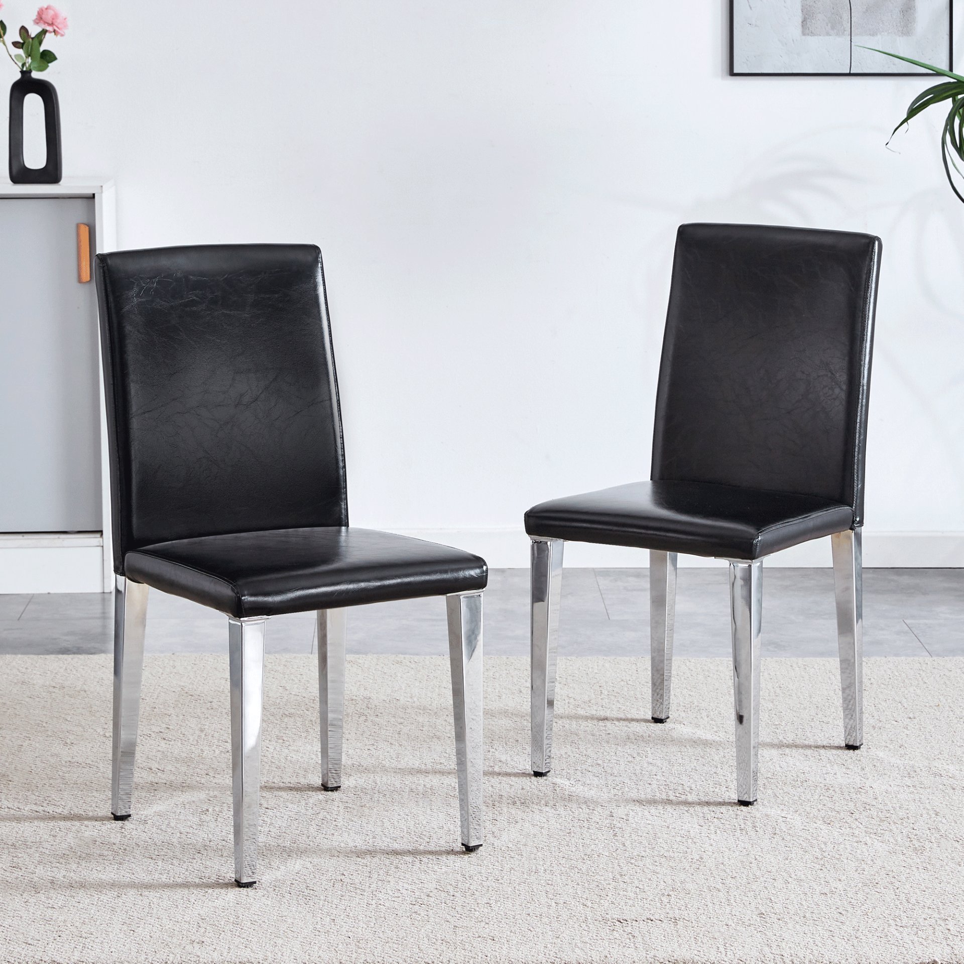 (Set of 2) Backrest Chairs With Metal Legs, They Are Ideally Suited For Minimalist And Contemporary Home Styles - Black / Silver - Image 5