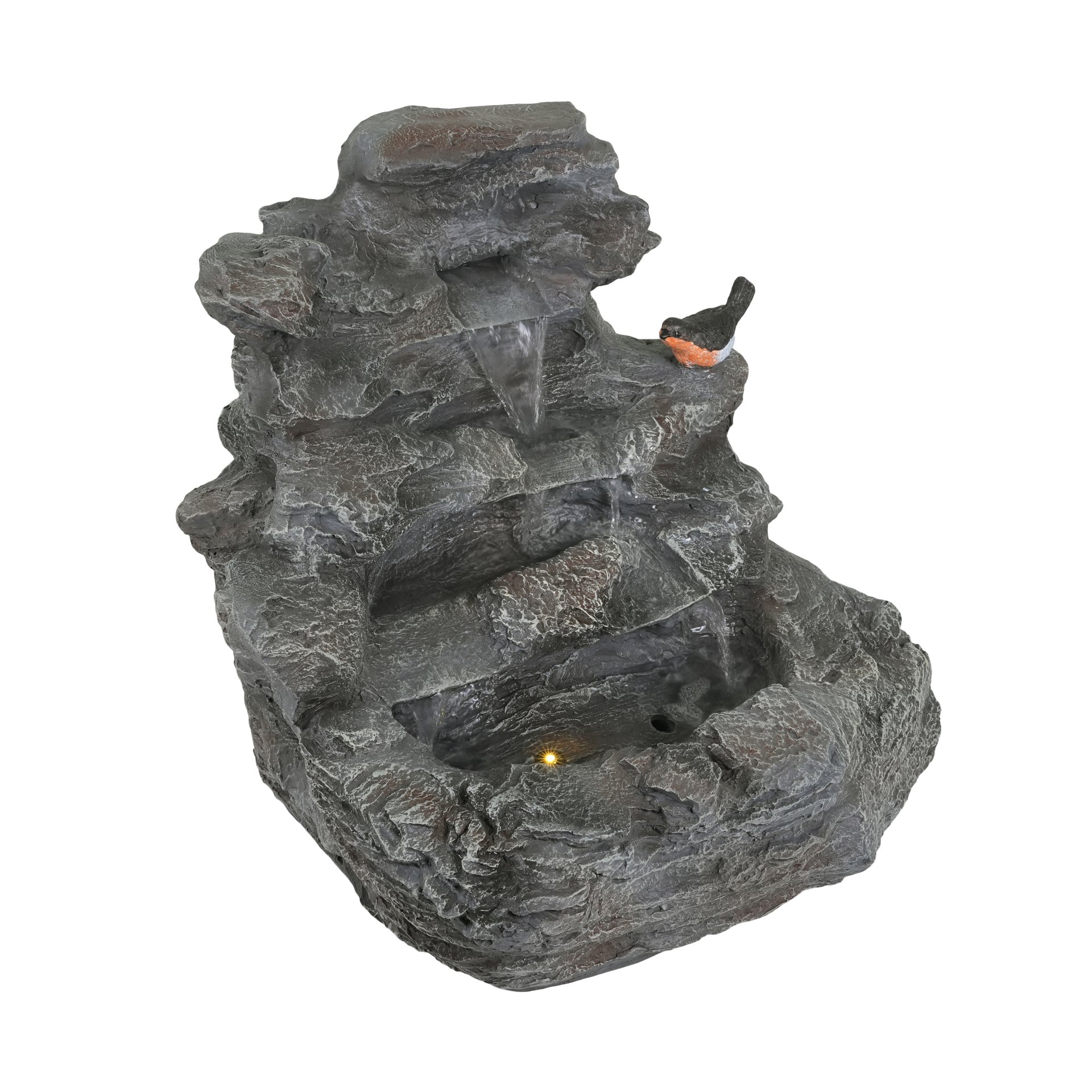 4 Tiered Rock Waterfall Fountain With LED Lights, Outdoor Garden Decor, Weather Resistant - Gray - Image 6