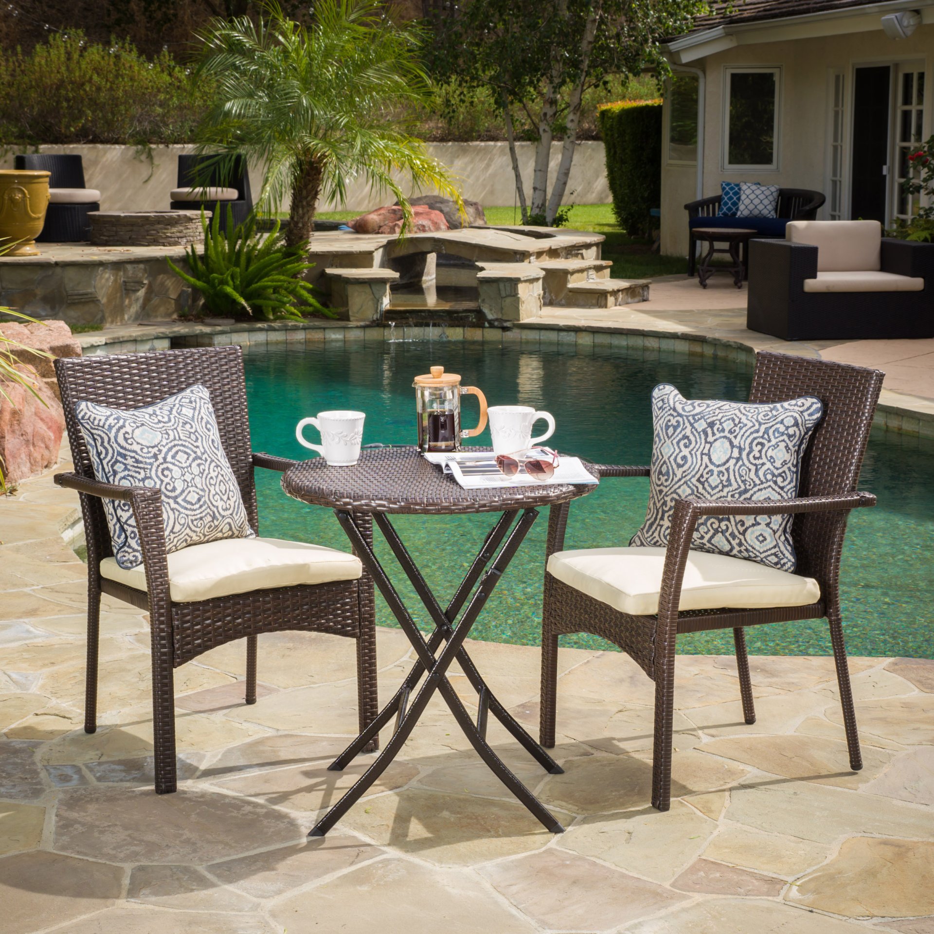 3 Piece Bistro Set With Water Resistant Cushions And 2 Chairs - Brown Multi - Image 10