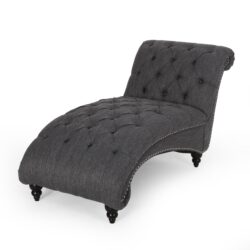 Chaise Lounge With Button Tufted Diamon Stitch - Charcoal