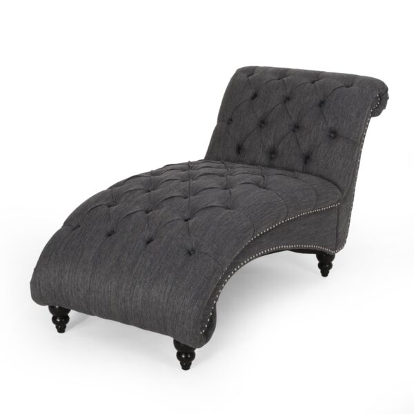 Chaise Lounge With Button Tufted Diamon Stitch - Charcoal