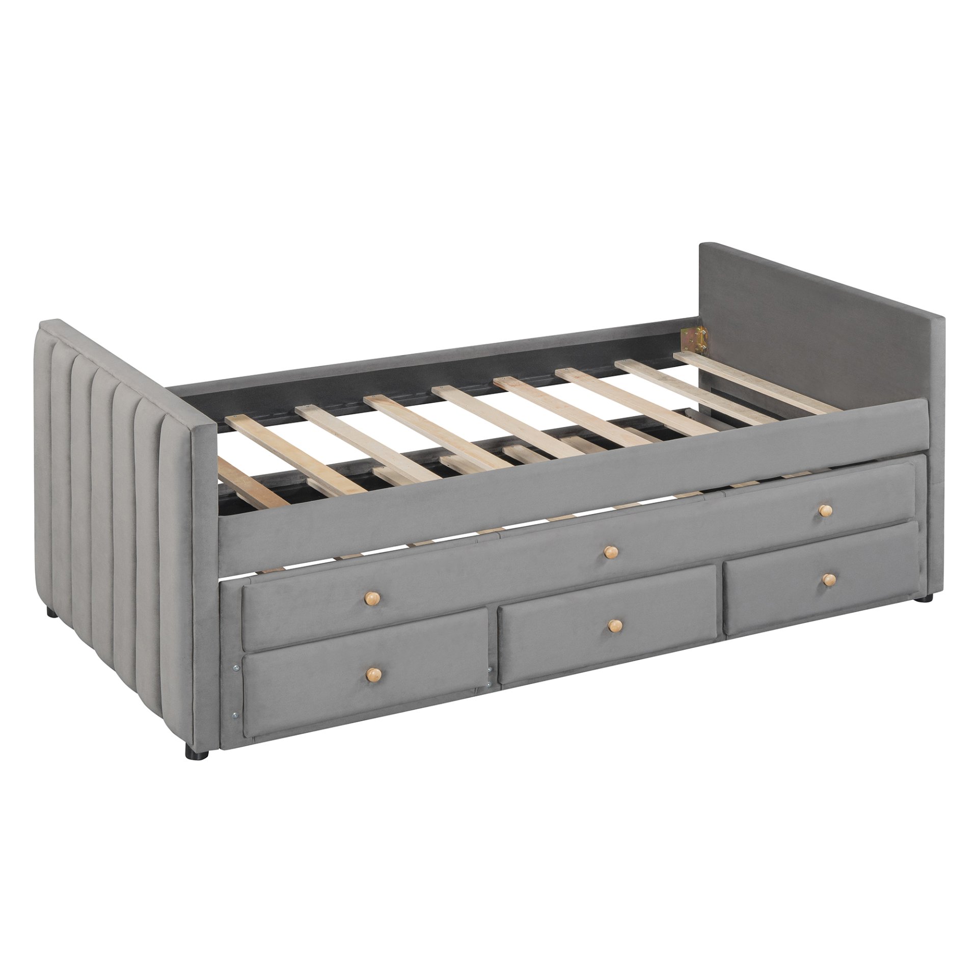 Twin Size Upholstered Daybed With Twin Size Trundle And Drawers - Gray - Image 7