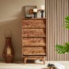 Vintage Style 4 Drawer Double Dresser With Bevel Design - Brown - Image 4