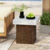 Mgo Square Side Table With Faux Stone Top And Wood Frame - Antique White / Natural Wood - Image 4