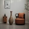 Tall Artificial Rattan Floor Vase In Elegant Statement Piece For Living Room Decor, Entryway, Or Hallway Versatile Home Accent For Dried Or Silk Floral Arrangements - Beige / Gray - Image 4