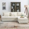 Modern L-Shaped Corduroy Sofa With Reversible Chaise, 4 Seat Upholstered Sectional Indoor Furniture, Convertible Sleeper Couch With Pillows - Beige - Image 15