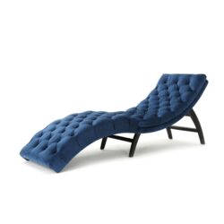 Elegant Tufted Chaise Lounge With Curved Design - Antique Navy Blue
